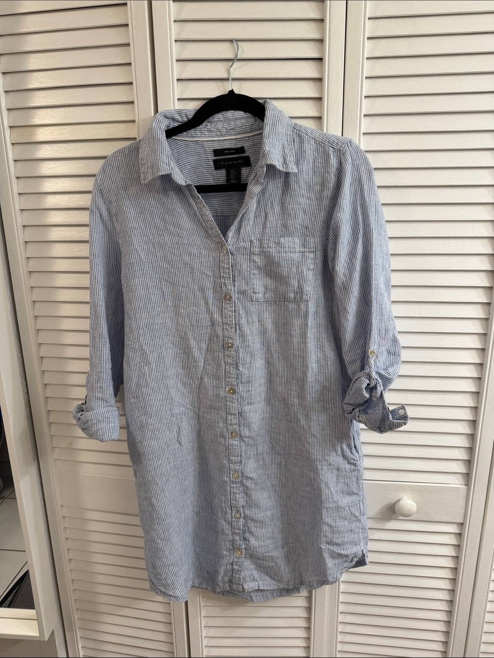 Tahari Light Blue & White Striped Mini Dress